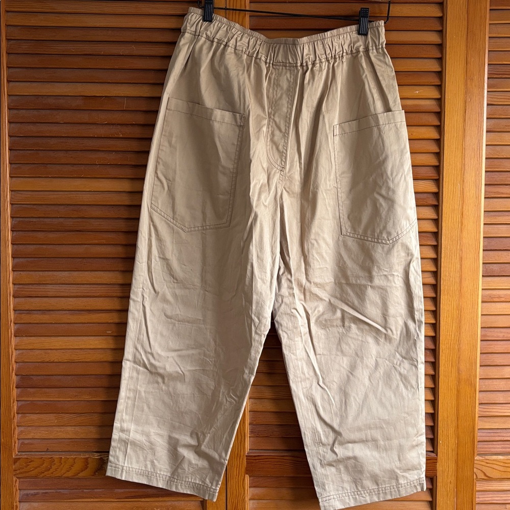 Zara Elastic‎ Waist Cargo Pants Small Wide Leg Pull On Womens Beige Tan Sz L NWT - Picture 2 of 14